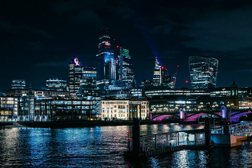 The City of London across the river at night